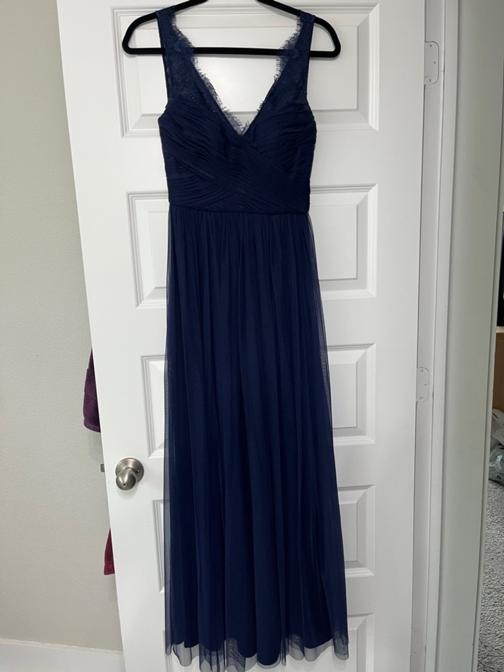 HITHERTO Sleeveless Navy V-Neck Lace-Trim Maxi Dress